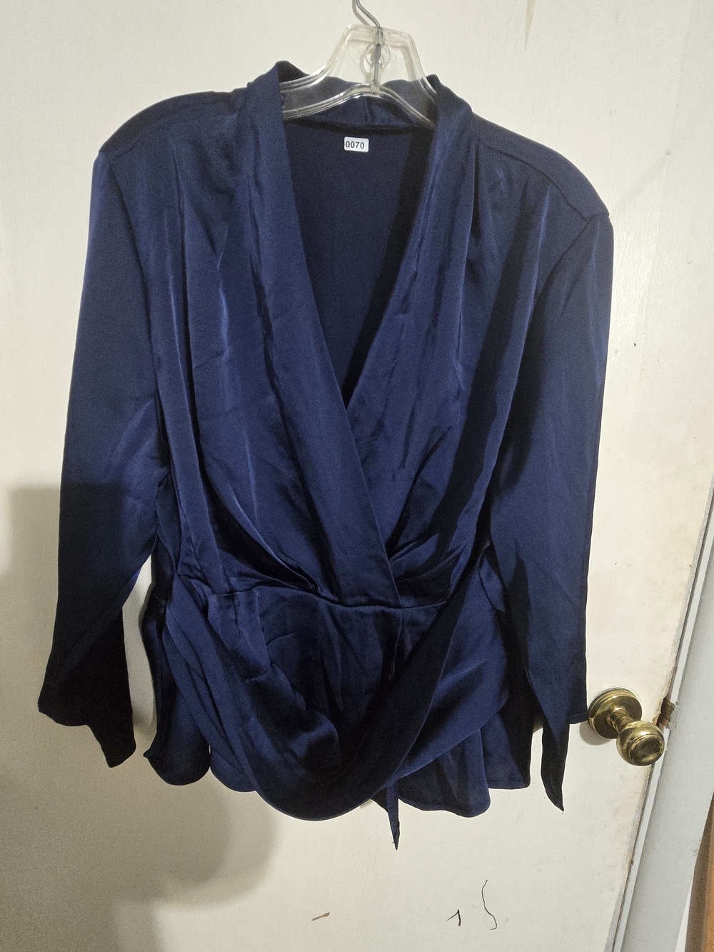 SHEIN Navy Satin Wrap Robe-Style Top